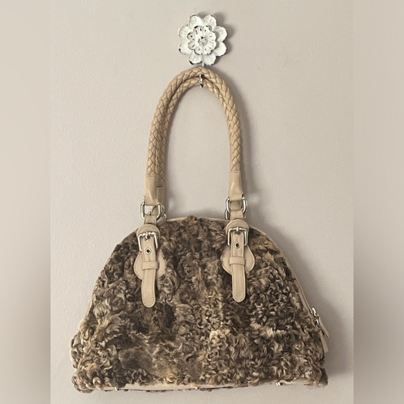 Women’s PAOLO MASI MONGOLIAN CURLY LAMB FUR LEATHER HAND / SHOULDER PURSE  👜 - Picture 6 of 12